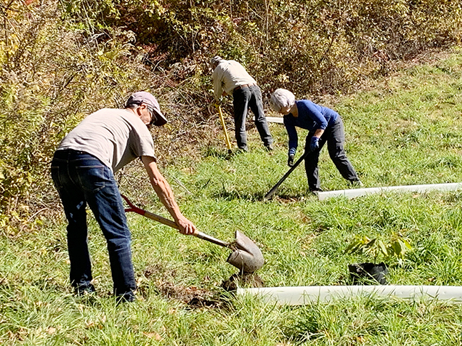 Planting chestnut trees at Stowe Farm Community