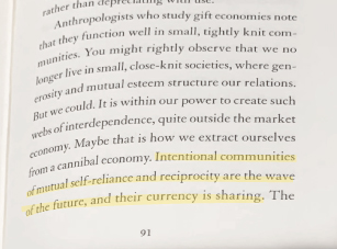 Quote about intentional communities from Robin Wall Kimmerer's, The Serviceberry